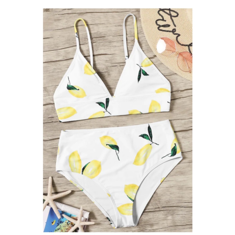 Lemon Print High-Waisted Bikini